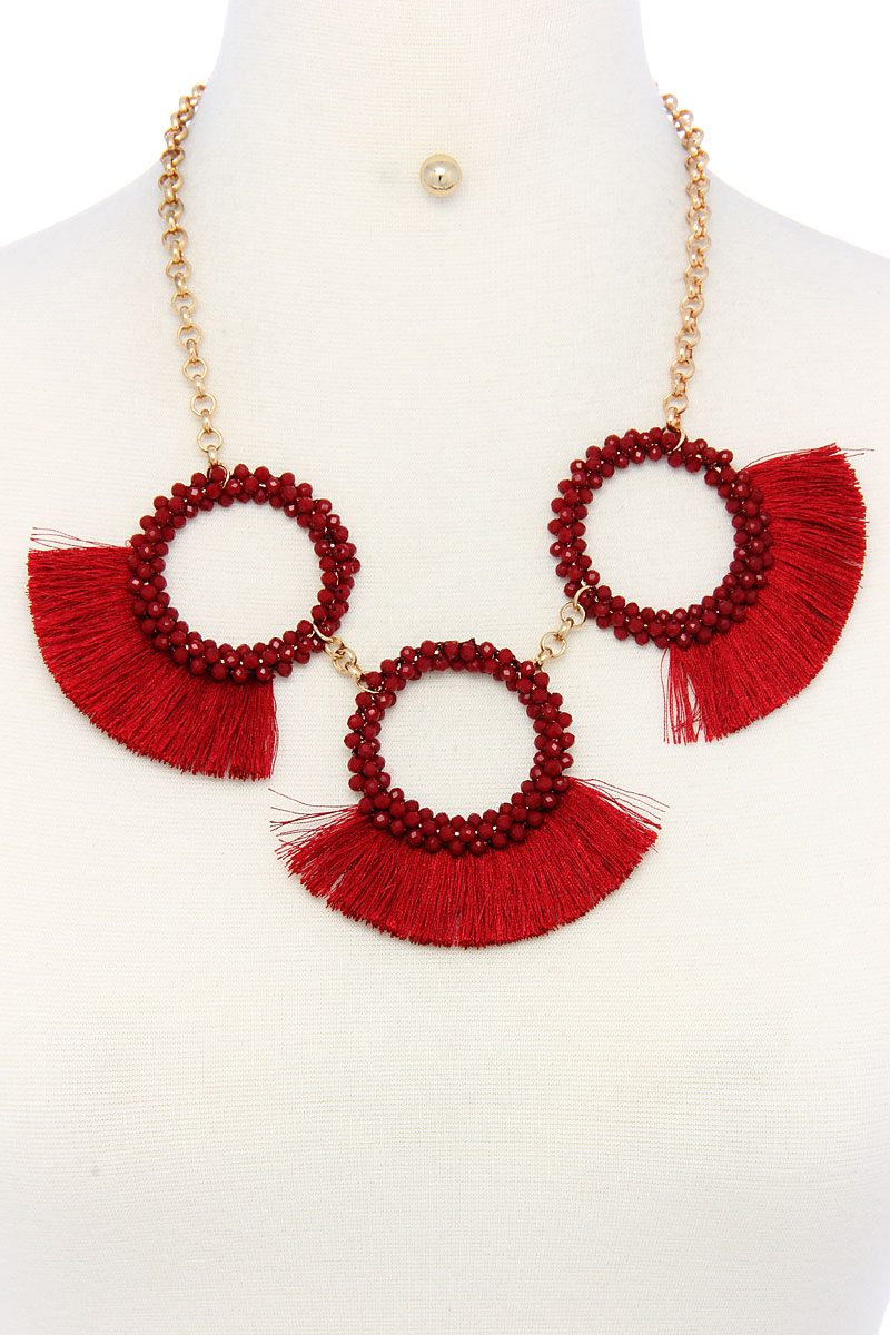 Chunky Beaded Fringe Necklace and Earring Set Secondary image