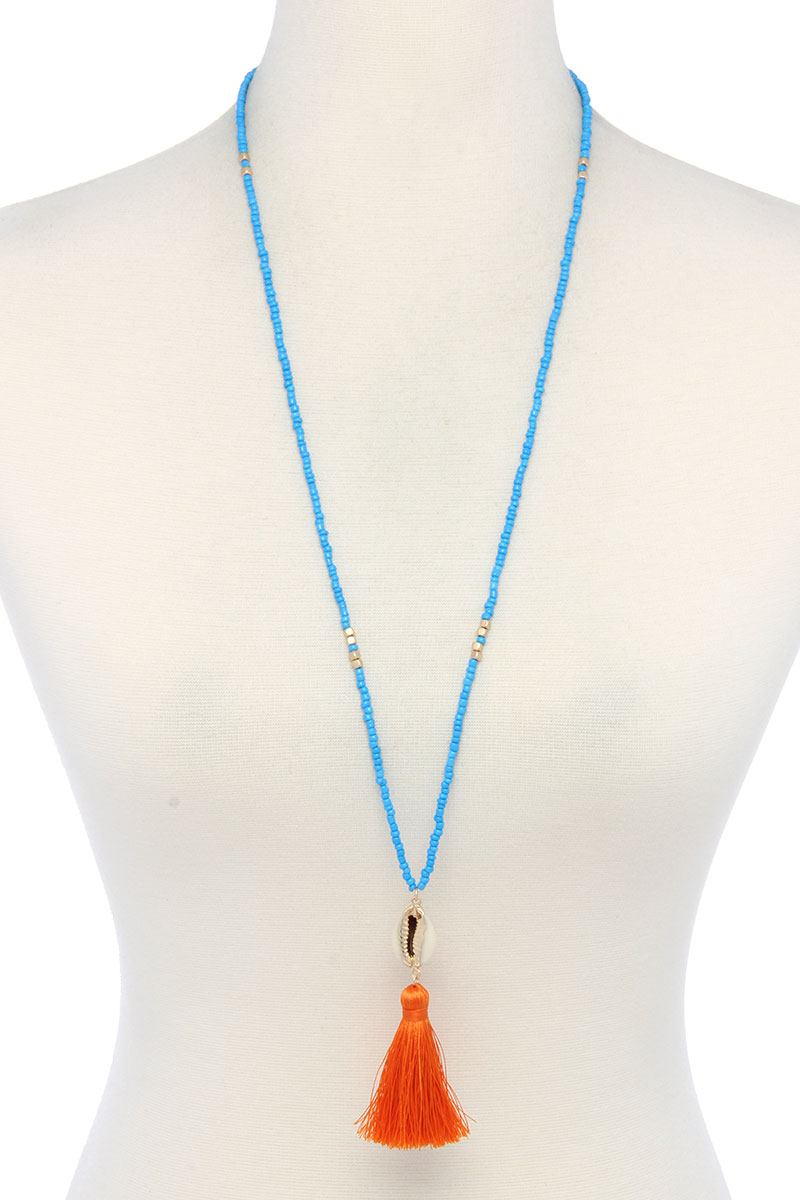 Beaded Cowrie Shell Tassel Necklace Secondary image