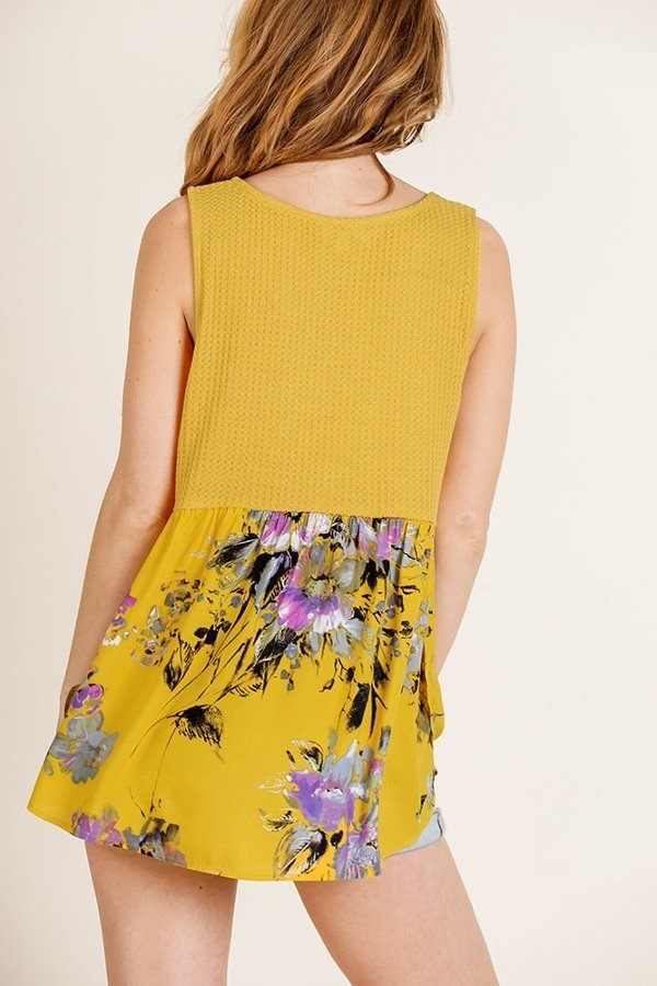 Goldenrod Floral Waffle Knit Sleeveless Top Secondary image