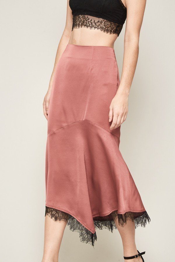 Rose Satin Crepe Mermaid Midi Skirt with Lace Trim Secondary image