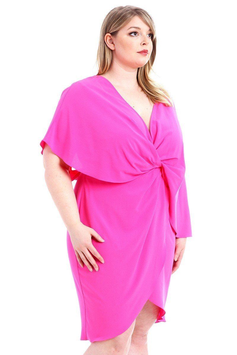 Plus Size Pink Twist-Front Tulip Hem Dress Secondary image