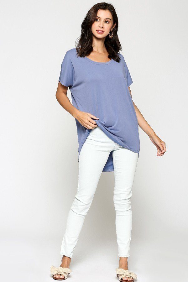Denim Blue Scoop Neck Longline Top Secondary image