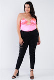 Plus Size Silk Chain Spaghetti Strap High Thong Center Cut Out Bodysuit