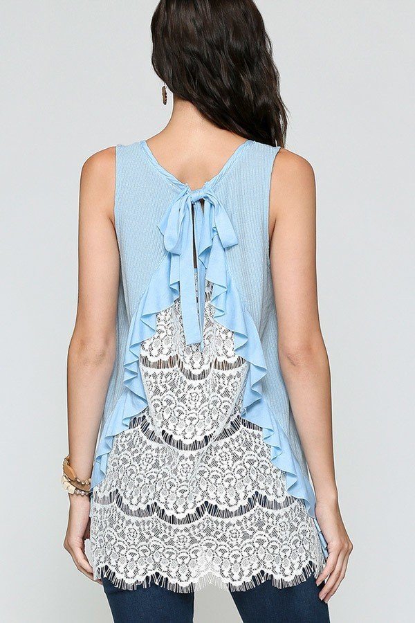 Light Blue Sleeveless Ruffle Hem Tank Top Secondary image