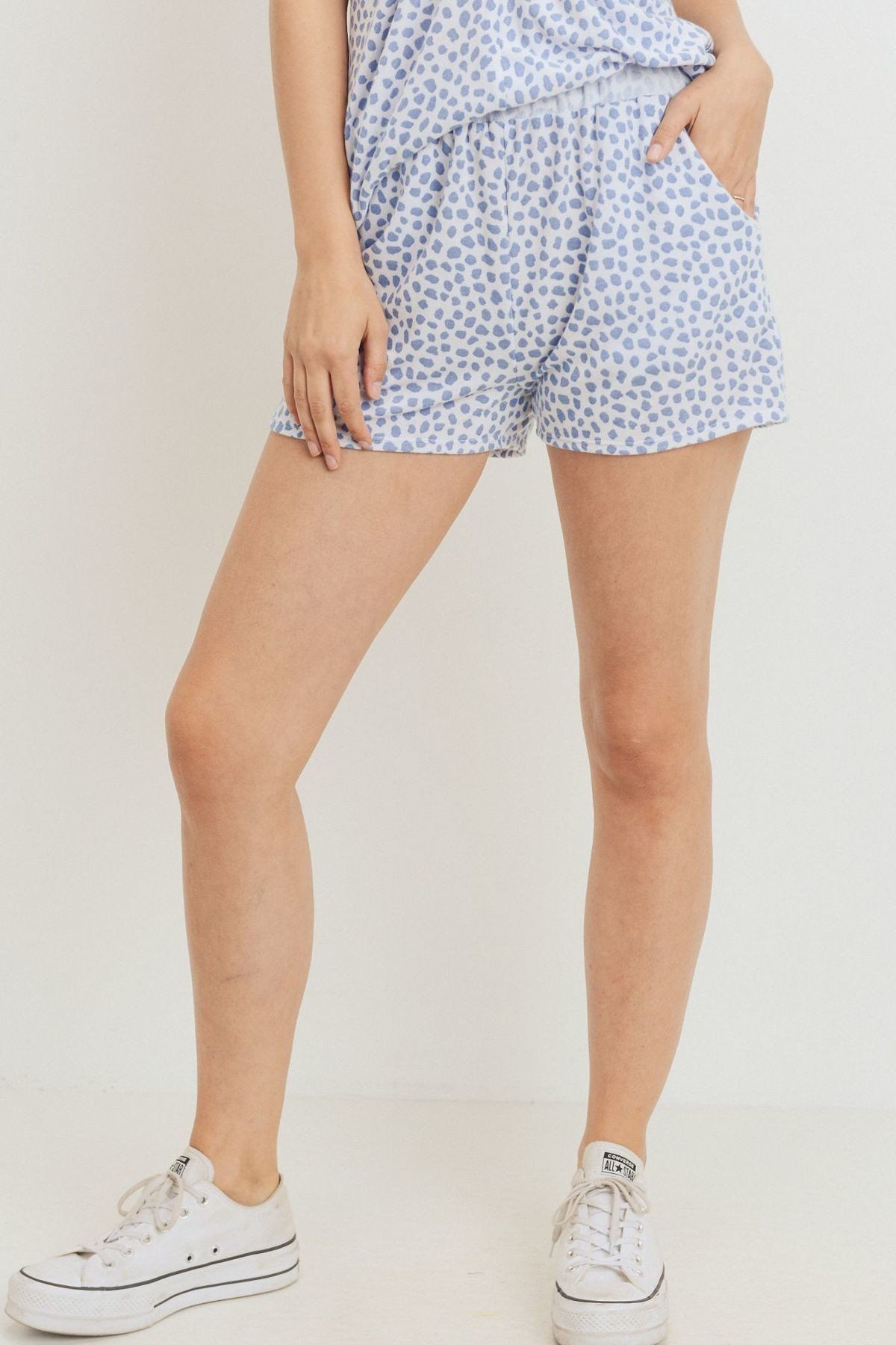Light Blue Leopard Terry High-Waisted Shorts Secondary image