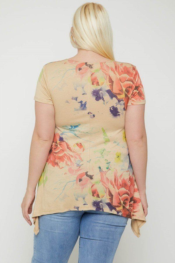 Multi-colored Watercolor Flower Print Tunic