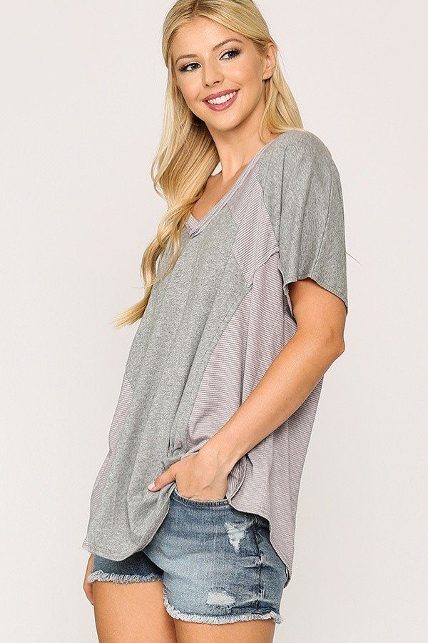 Heather Grey Mixed Rib Knit Dolman Top Secondary image