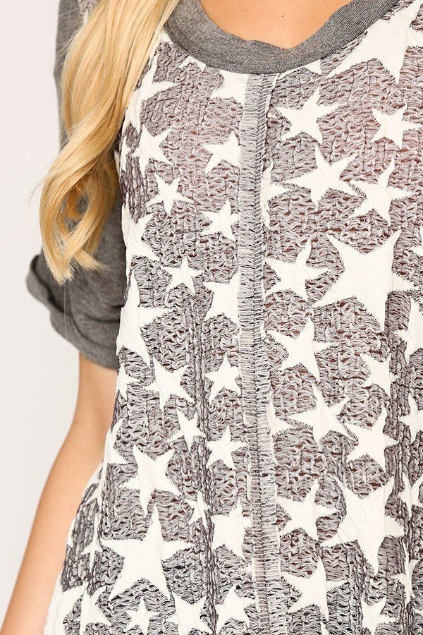 Star Knit Tunic Top With Contrast Stars and Shark Bite Hem Secondary image