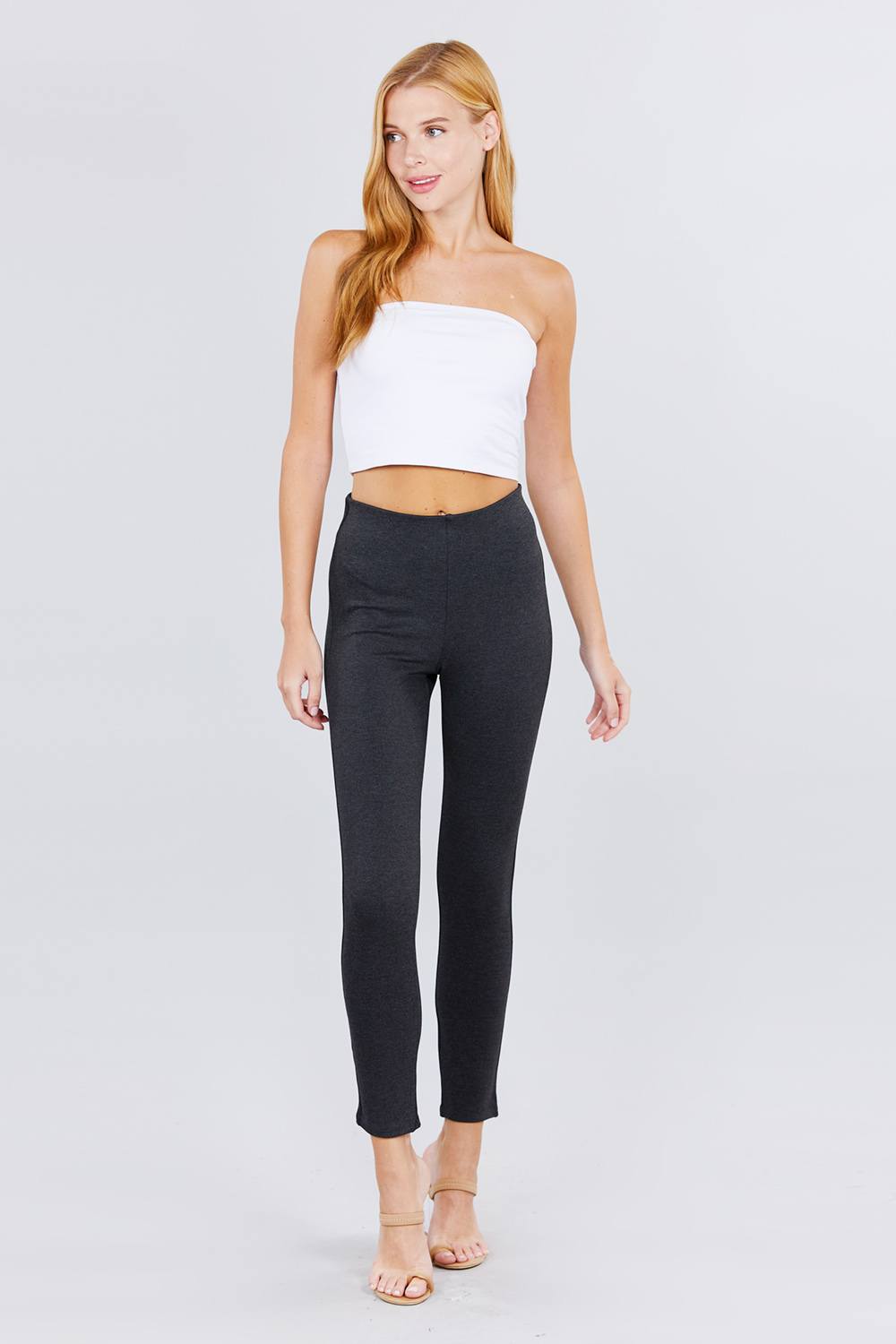 Charcoal Ponte Pants with Elastic Waist Secondary image