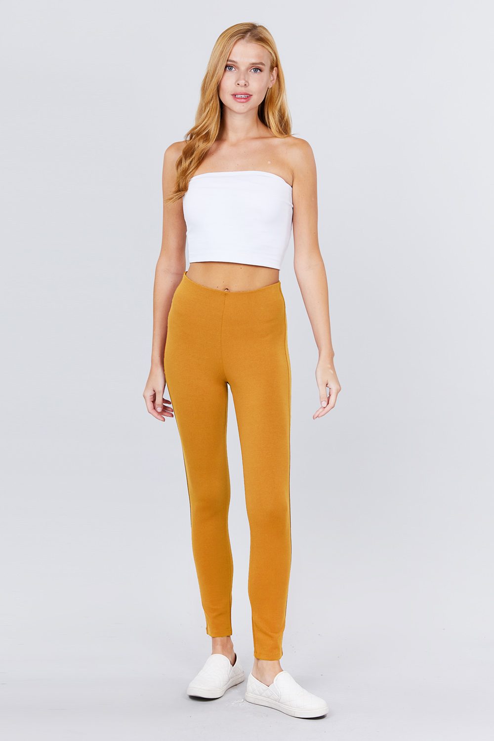 Deep Mustard Stretch Ponte Pants with Elastic Waist Secondary image