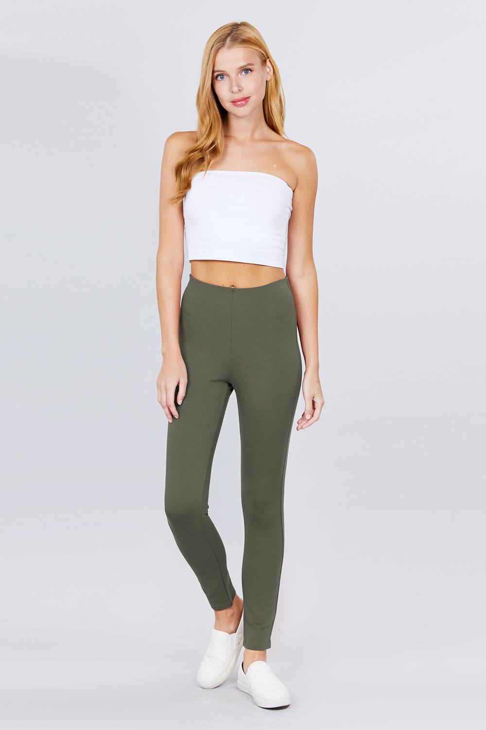 New Olive Ponte Pants with Elastic Waist Secondary image