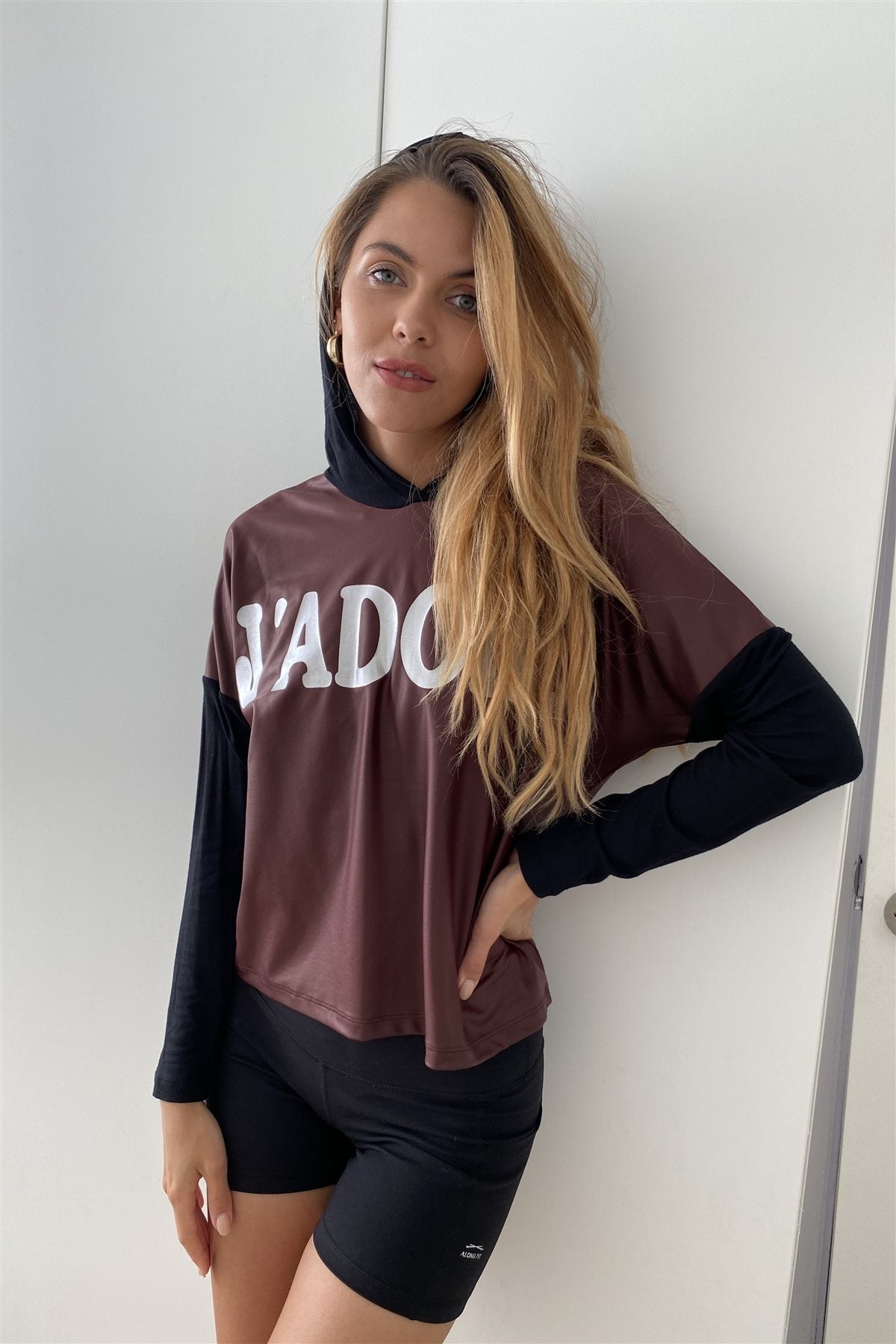 Burgundy and Black J’Adore Graphic Hoodie Top Secondary image