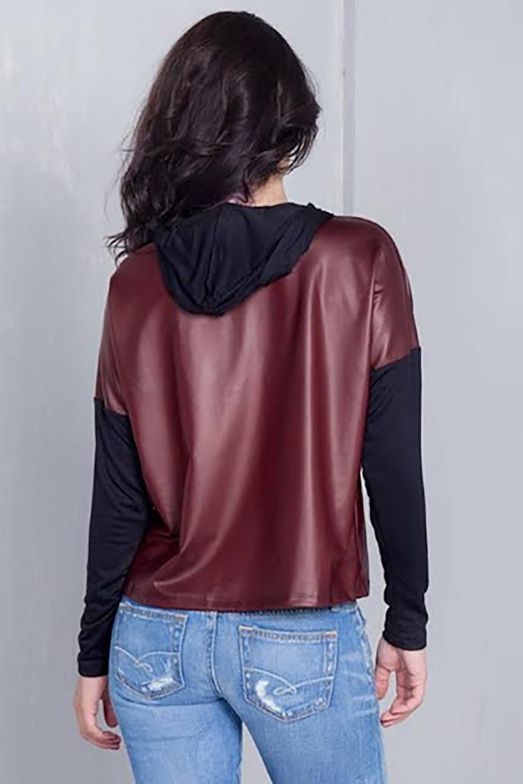 Burgundy And Black "j'adore" Silver Graphic Hoodie Top