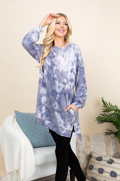 Blue Grey Tie-Dye Oversized Pullover Secondary image