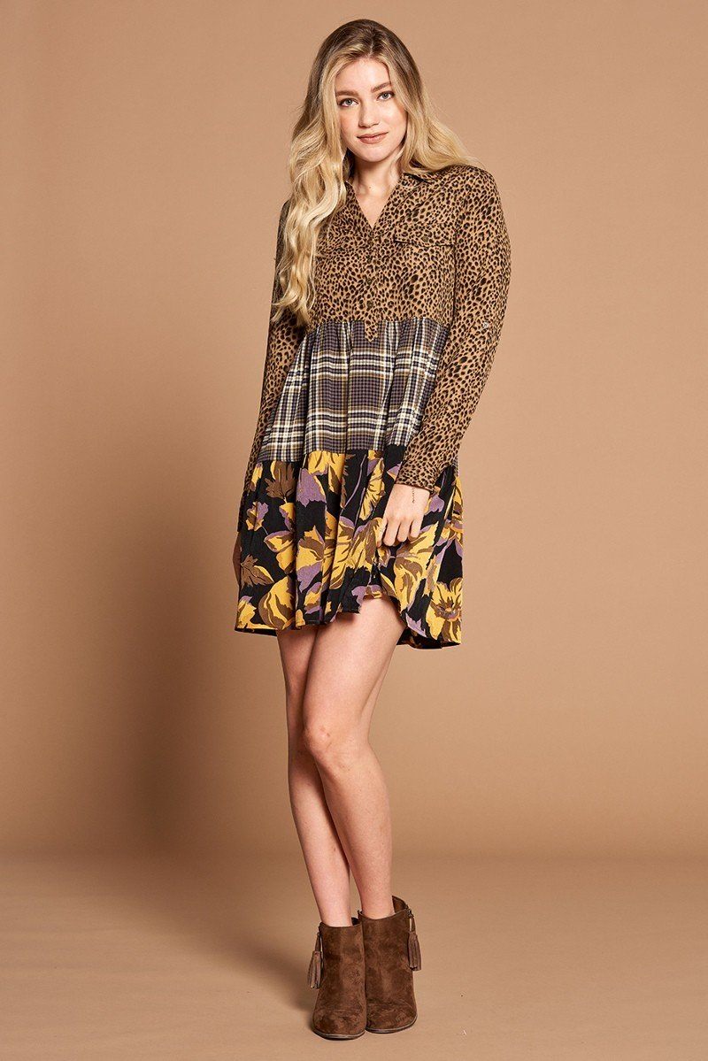 Cheetah Print Mixed-Pattern Shirt Dress Secondary image