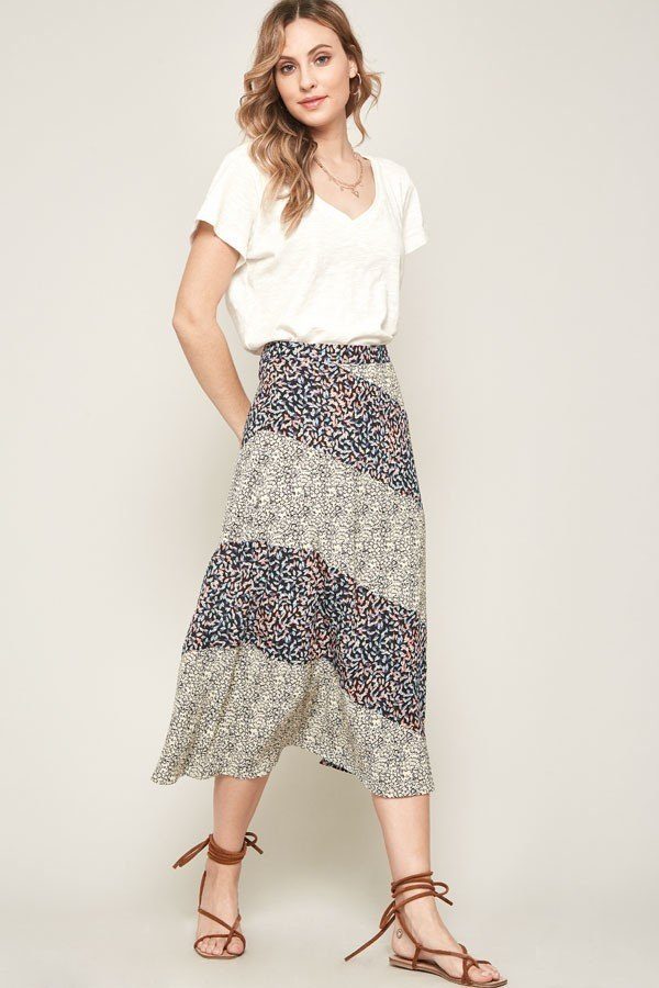 Mixed Floral Panel A-Line Midi Skirt Secondary image