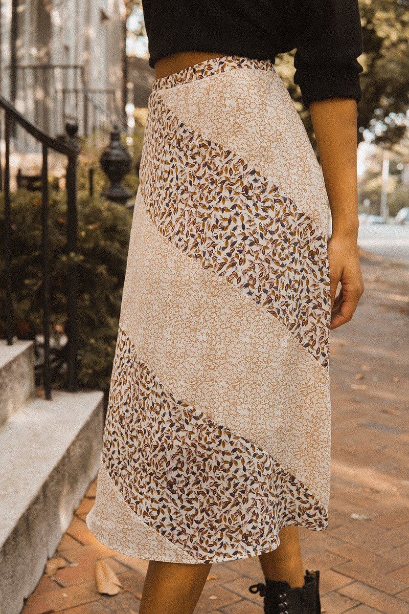 Floral Panel Midi Skirt in Taupe Secondary image