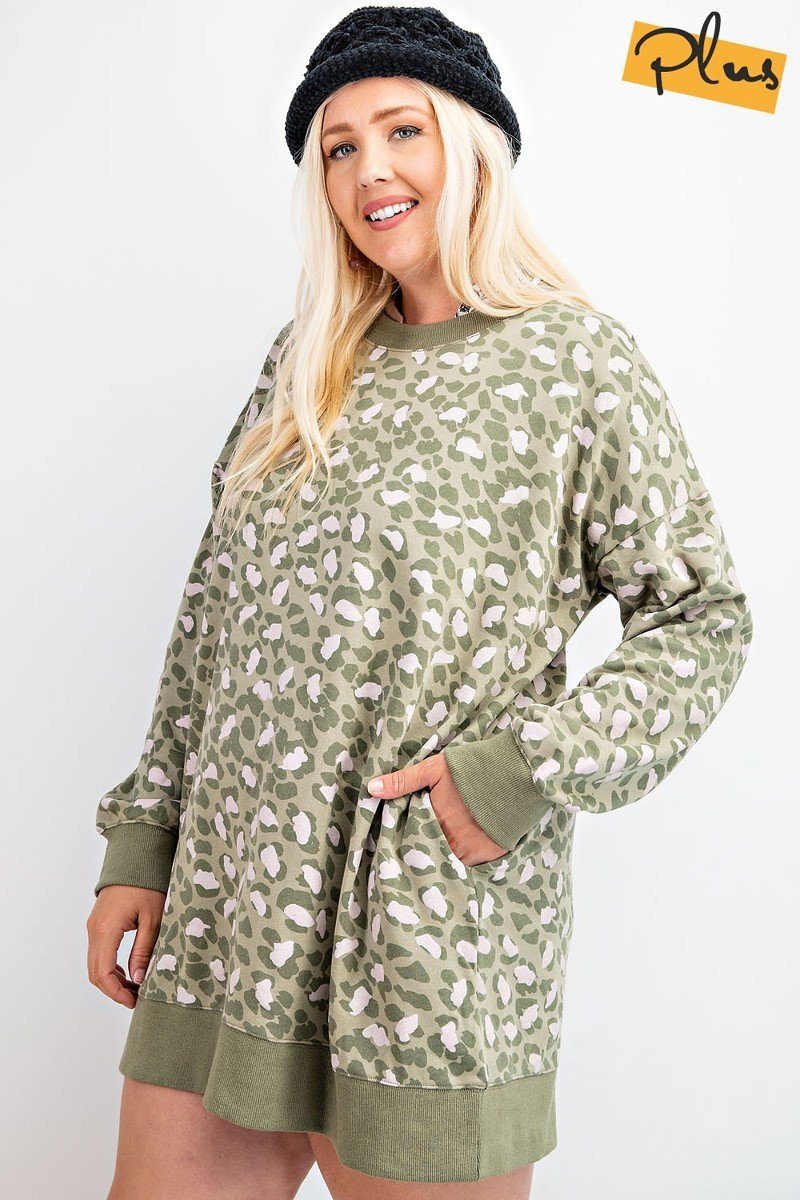 Faded Sage Animal Print Terry Knit Mini Dress Secondary image