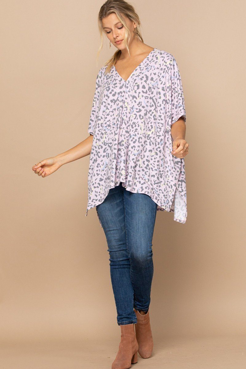 Leopard Print V-Neck Knit Top in Pink Smoke Secondary image