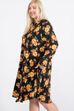 Floral Mock Neck Hidden Pocket Round Hem Midi Dress