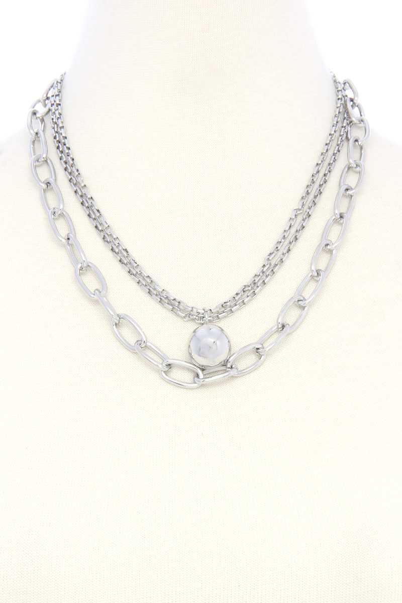 Layered Metal Ball and Oval Link Necklace Secondary image