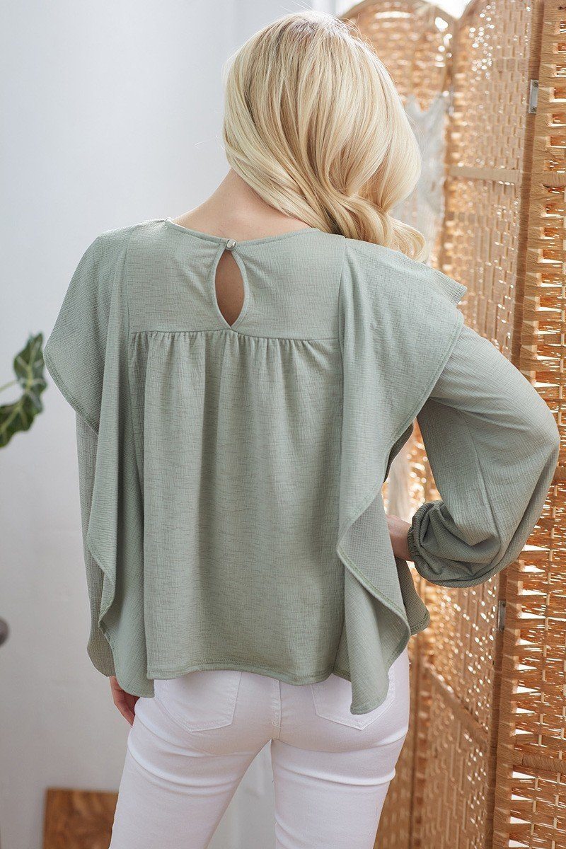 Sage Gathered Ruffle Sleeve Top Secondary image