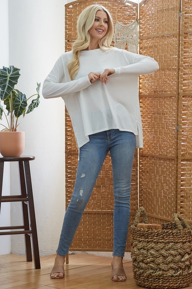 Off White Asymmetric Hem Long-Sleeve Top Secondary image