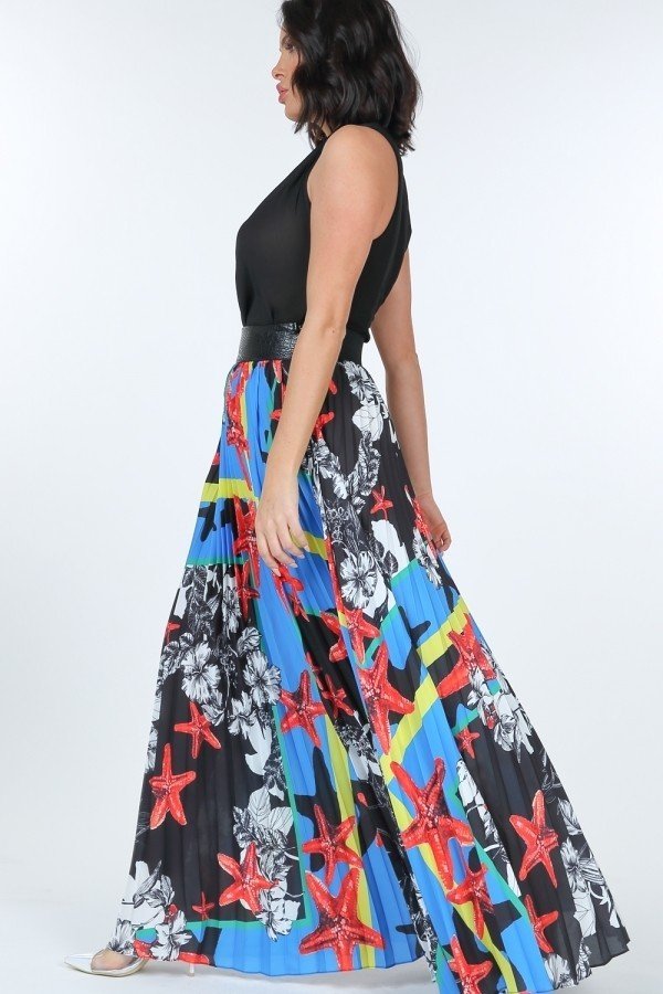 Paradise Blue Pleated Printed Maxi Skirt Secondary image