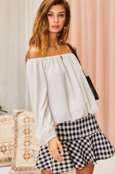 White Off-Shoulder Top With Long Bubble Sleeves Secondary image