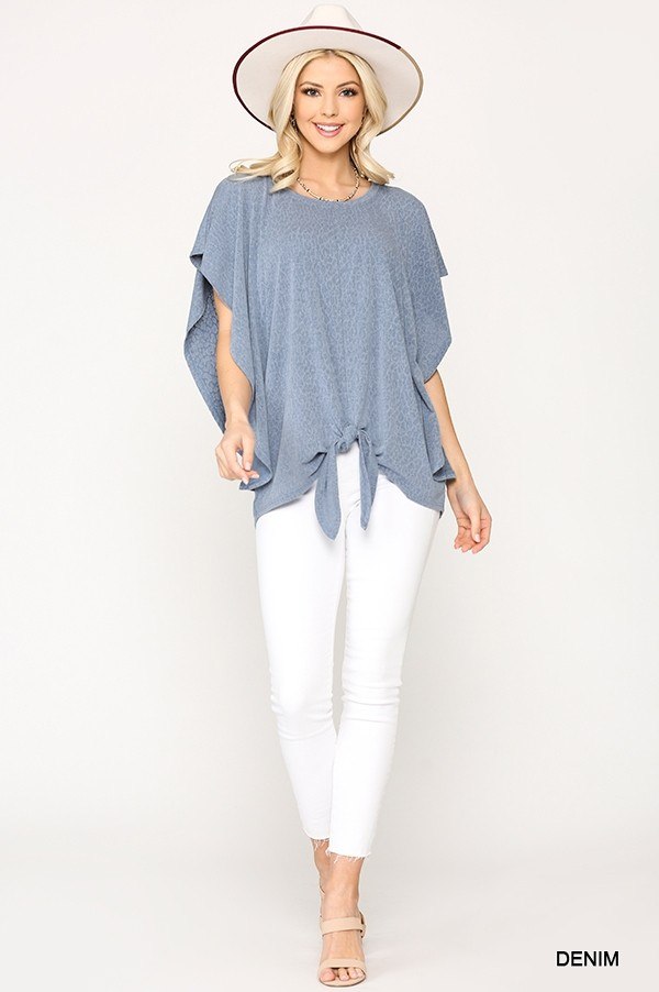 Leopard Jacquard Tie-Front Knit Top in Denim Secondary image