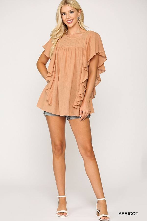 Apricot Textured Ruffle Sleeve Tunic Top Secondary image