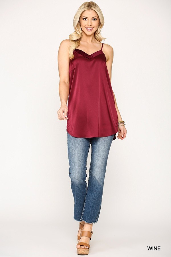 Wine Adjustable-Strap Camisole with Curved Hem Secondary image