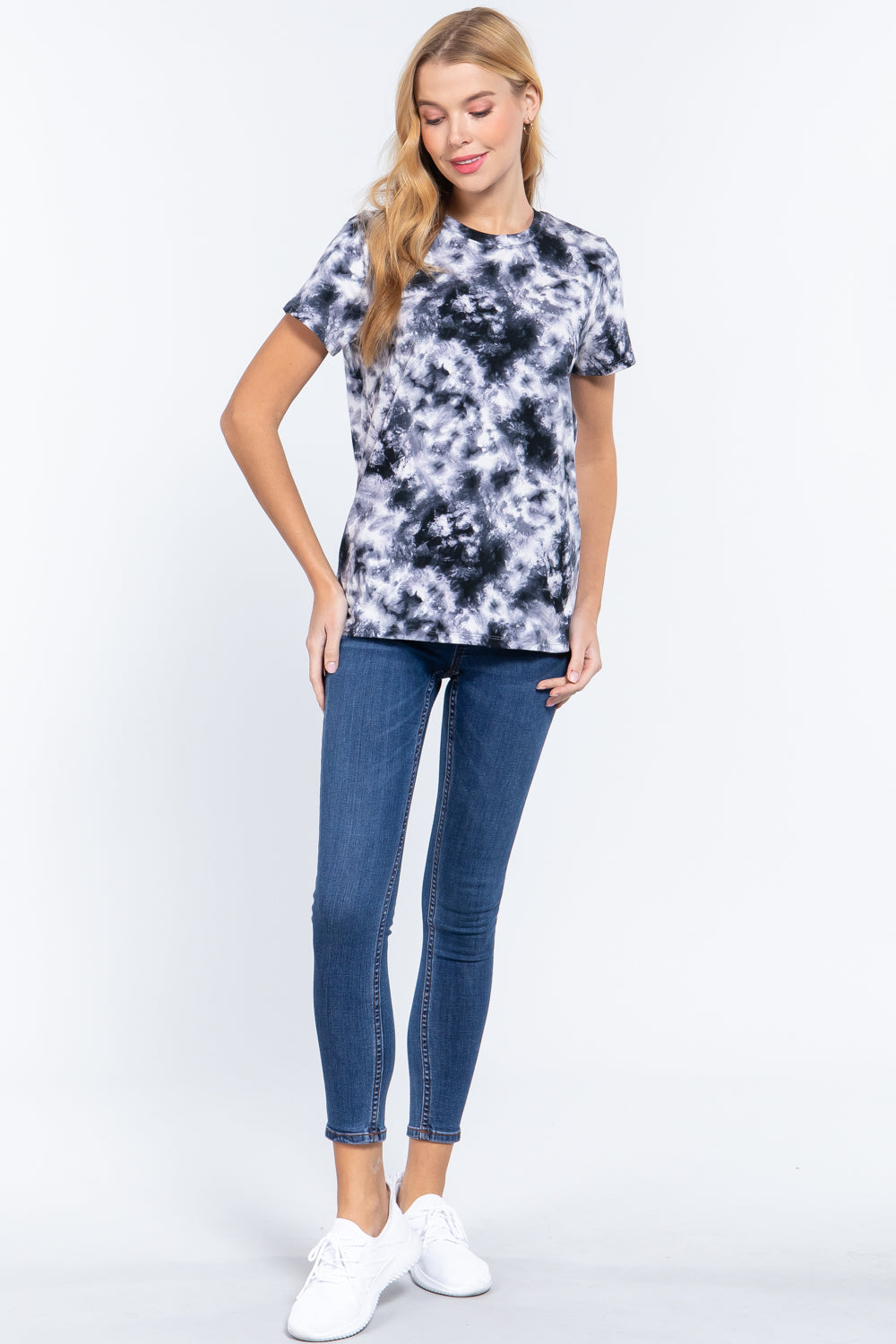 Black and White Tie-Dye Short-Sleeve Jersey Top Secondary image