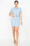 Belted Bodycon Collared Denim Dress