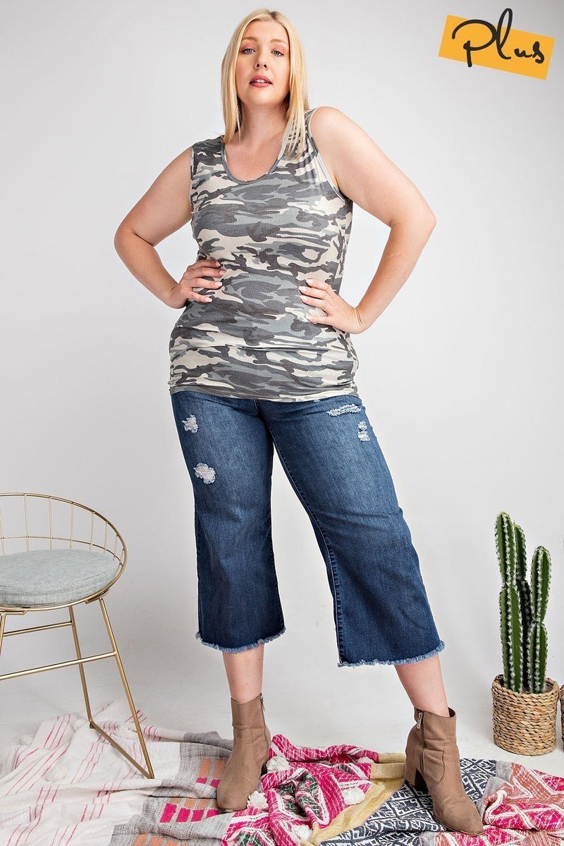 Camouflage Rib Knit Scoop Neck Tank Top Secondary image
