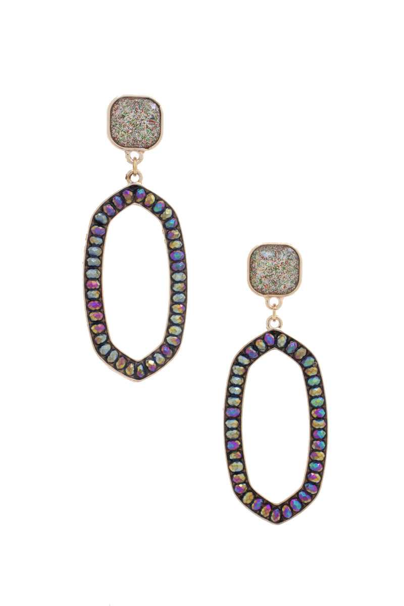 Beaded Oval Drop Earrings with Rounded Square Posts Secondary image