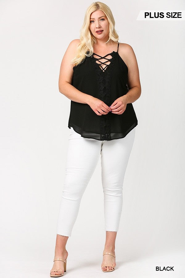 Black Plus Size Lattice Lace Cami Top Secondary image