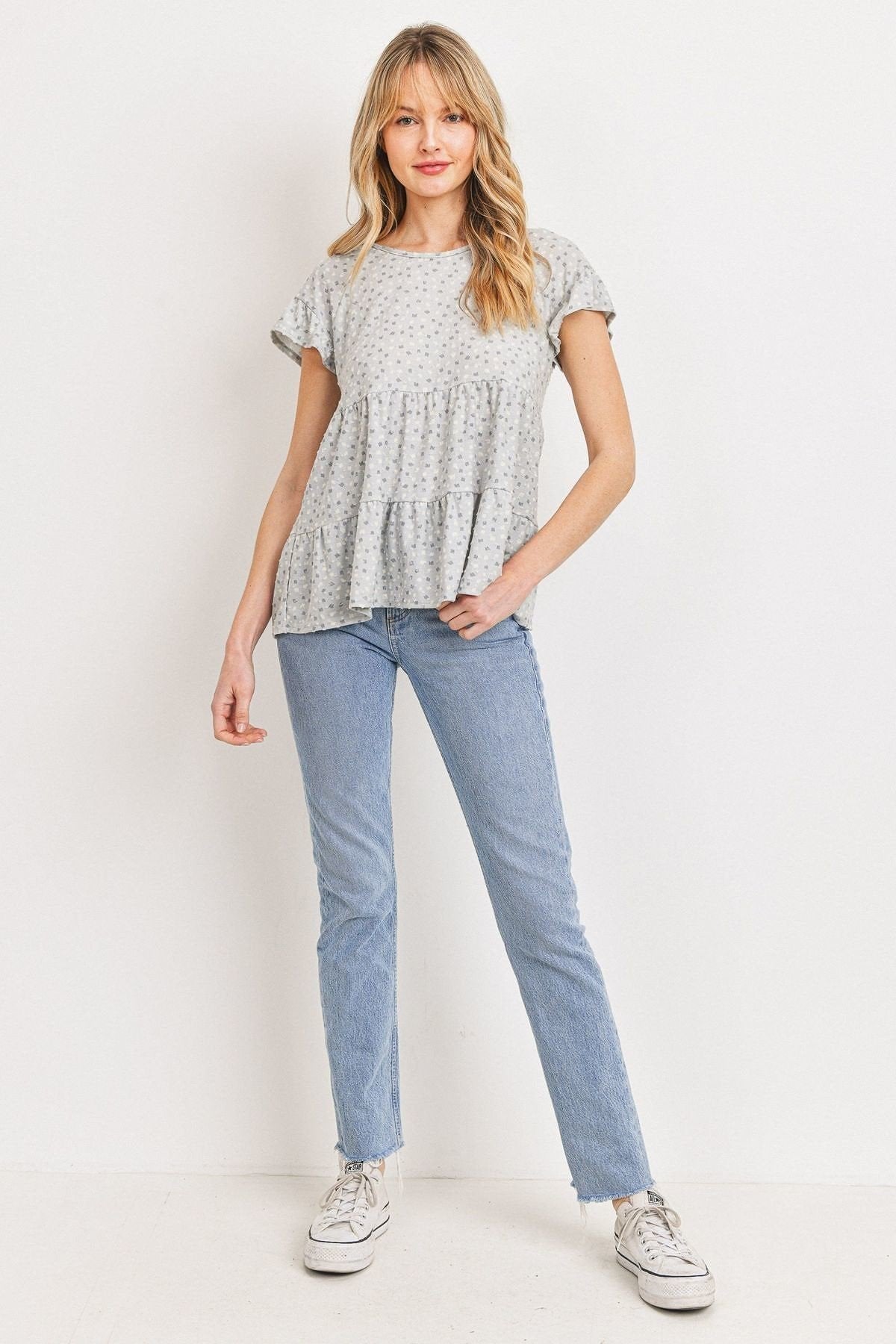 Textured Dot Tiered Short Sleeve Top Secondary image