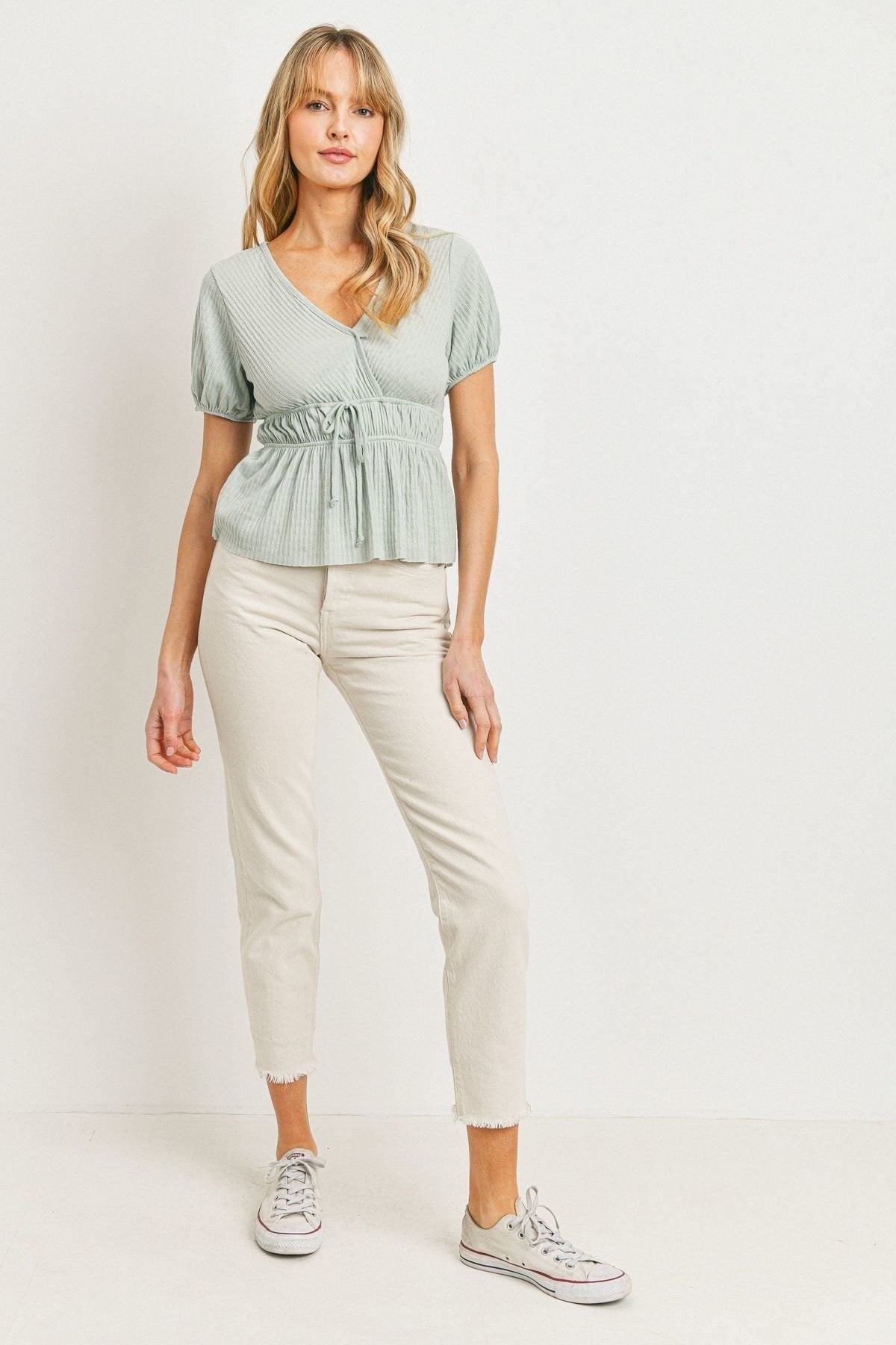 Mint Ribbed Surplice Tie-Waist Top Secondary image