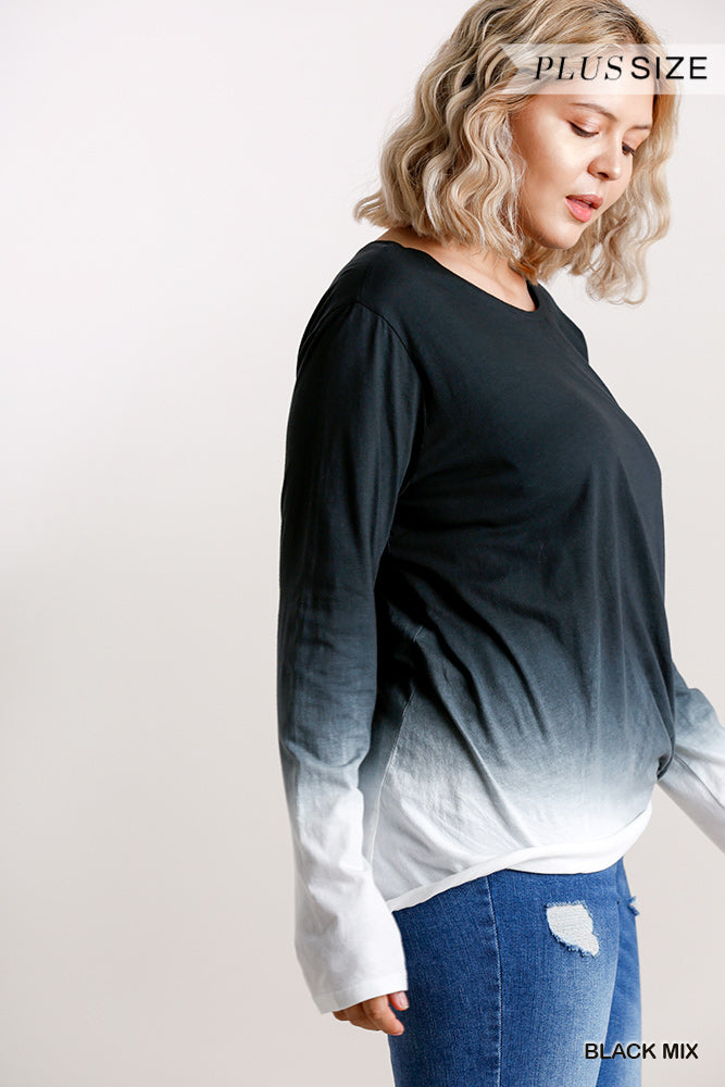 Black Ombre Gathered Hem Long Sleeve Top Secondary image
