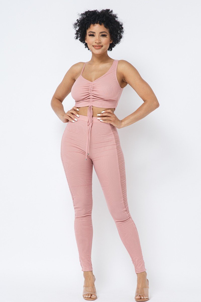Rose Ruched Crop Top and Leggings Set Secondary image
