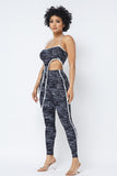 Mesh Print Crop Top With Plastic Chain Halter Neck With Matching Leggings