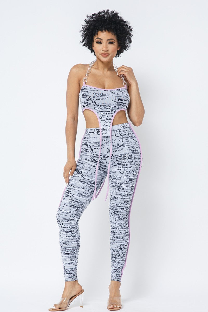 Printed Halter Crop Top and Leggings Set Secondary image