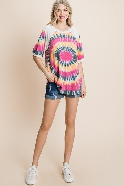 Multicolor Tie-Dye French Terry Bubble-Sleeve Top Secondary image