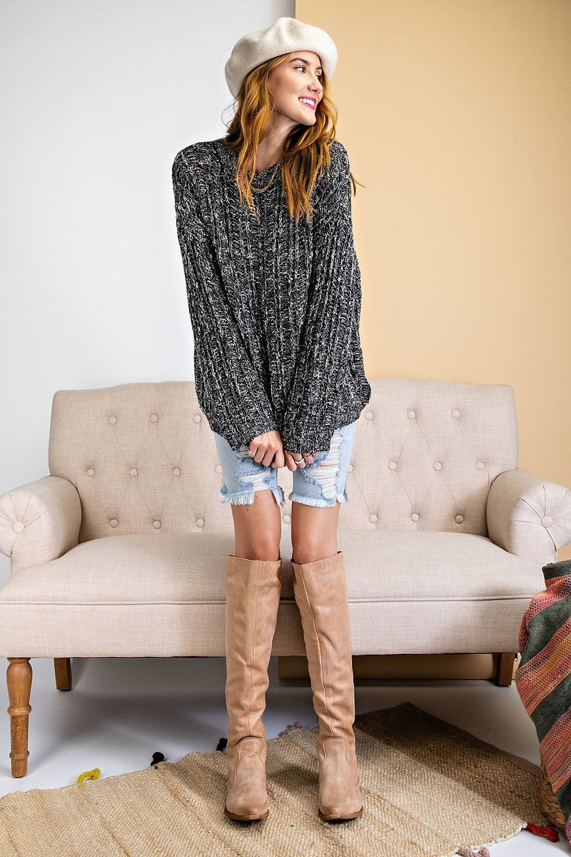 Textured Black Marled Knit Sweater Secondary image