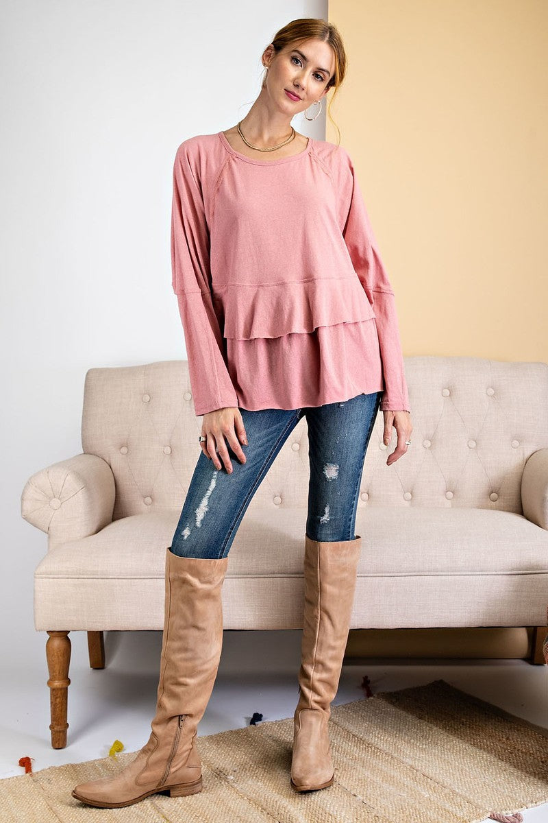 Dusty Rose Lace-Trim Ruffle Tunic Secondary image