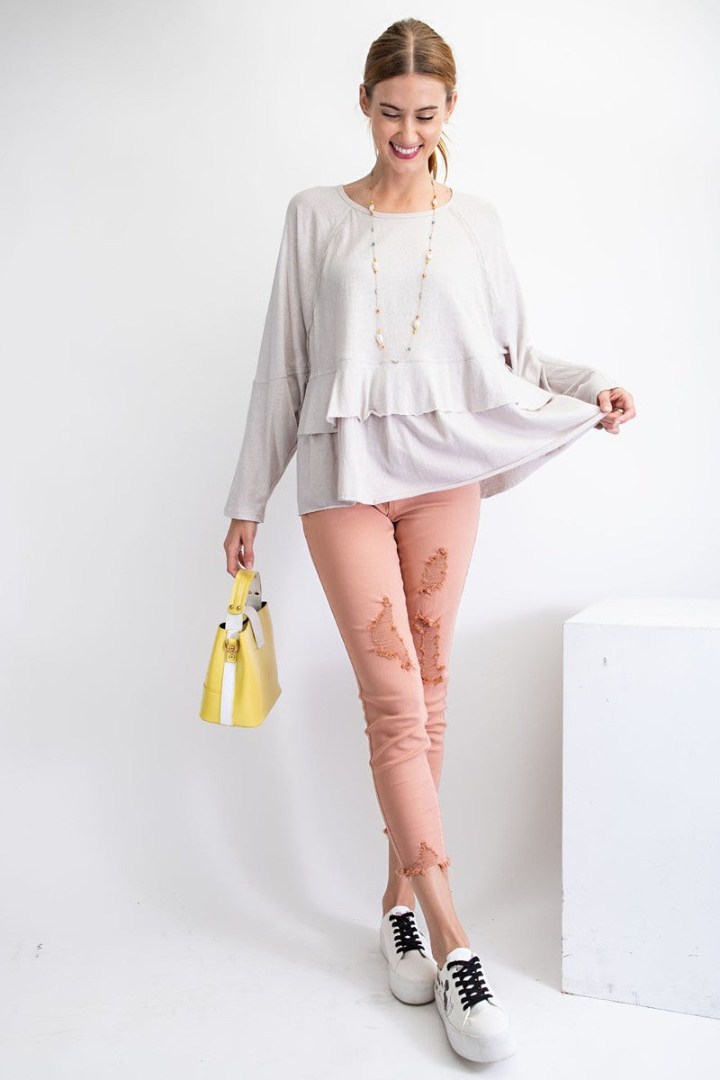 Light Grey Cotton Ruffle-Hem Tunic Secondary image