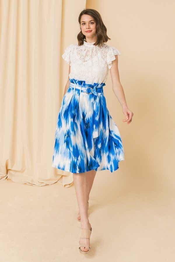 Blue and Off-White Printed Paper Bag Skirt Secondary image