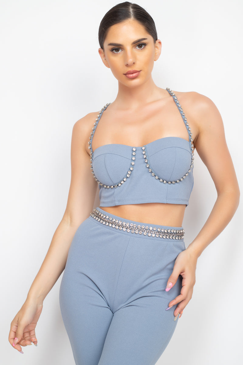 Embellished Knit Crop Top and High-Rise Pants Set Secondary image