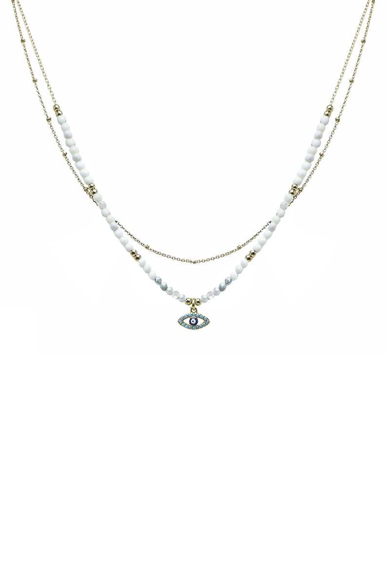 Layered Beaded Evil Eye Pendant Necklace Secondary image